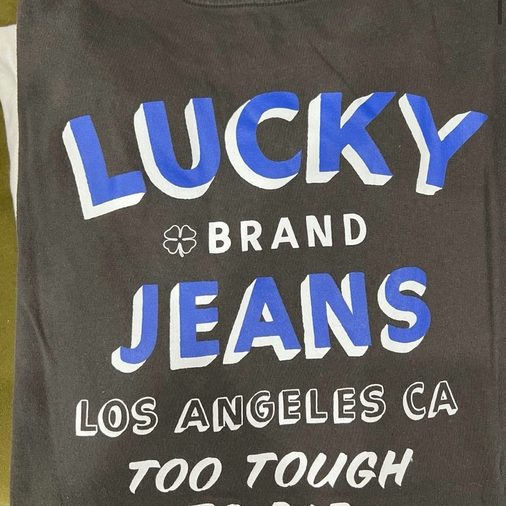 Lucky Brand Black Tee with Blue and White Accents